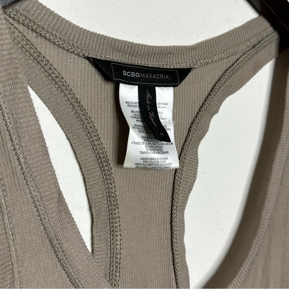 BCBGMaxazria Hazel Tank Dress in Gravel Taupe Lyocell Ribbed Knit Racerback M - Picture 5 of 11